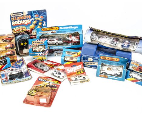 1980s Matchbox Toys, including Turbo Racers #060027, SuperKings K-91 Motorcycle Racing Set, KP-1 Barracuda, Superfast 63 Free