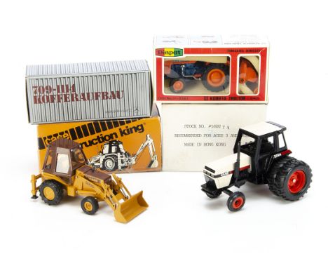 Various Diecast, NZG Mercedes-Benz 709-1114 Box Truck, Conrad Case 580G Backhoe No.2931, Yonezawa Kubota Tractor Model L245 w