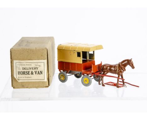 Charbens post WW2 diecast rare Delivery Horse &amp; Van in plain card box with end label,  1 shaft and 1 door detached but pr