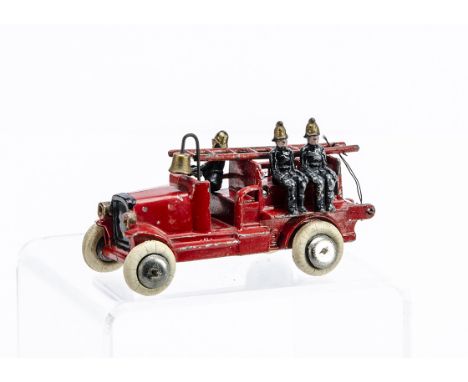 A John Hill &amp; Co Miniature Fire Engine, red body, white tyres, silver hubs, with ladder, driver and two firemen, F-G, lad