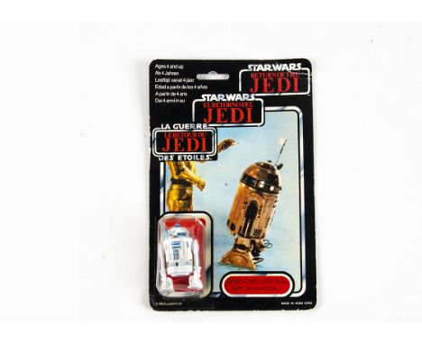Vintage Star Wars Palitoy ROTJ Tri-Logo R2-D2 (Sensorscope) Action Figure, on punched 70B back card, figure E, bubble F, dent