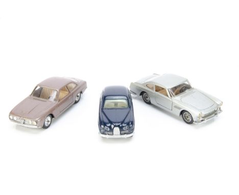 Solido &amp; Tekno Diecast Models, Solido No.123 Ferrari 250 GT 2+2, silver body, light brown interior, wire wheels, No.125 A