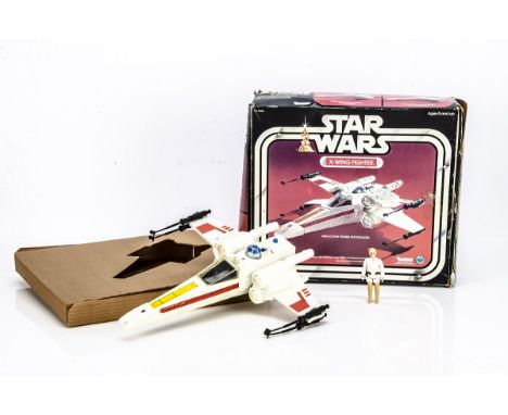 Vintage Star Wars Kenner X-Wing Fighter, with four laser guns and Luke Skywalker action figure, Hong Kong COO, in original bo