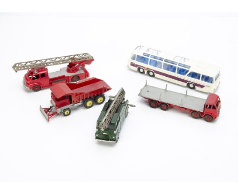 Dinky Supertoys, 952 Vega Major Luxury Coach, 969 BBC TV Extending Mast Vehicle, 959 Foden Dump Truck, 956 Turntable Fire Esc