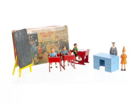 Crescent Toys rare boxed 'SCHOOL DAYS' set 1227,   1 child damaged, A frame easel slightly warped, otherwise all contents VG 