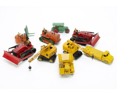 Dinky Toy Construction Vehicles, 533 Leyland Comet Cement Wagon, 571 Coles Mobile Crane (2), 561 Blaw Knox Bulldozer (2), 563