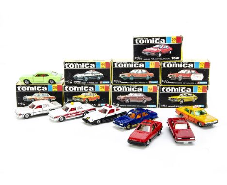 Tomica Domestic Series Nissan Cars, 22 Nissan Pulsar, 44 Nissan Fairlady 280Z-T Patrol Car, 17 Nissan Bluebird 1800 Turbo (2)