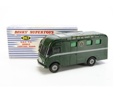 A Dinky Supertoys 967 BBC TV Mobile Control Room, dark green body, grey grooved hubs, BBC crest, in original box, E, a few mi