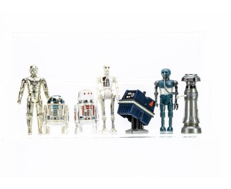 Vintage Star Wars Droids Action Figures, R5-D4, Power Droid, FX-7, 21-B, 8D8, R2-D2 Sensorscope, C-3PO Removable Limbs, G-E (