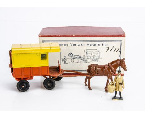 Charbens rare post WW2 rubber tyred version Set No. 7 Delivery Van Horse &amp; Man in illustrated box, complete with delivery