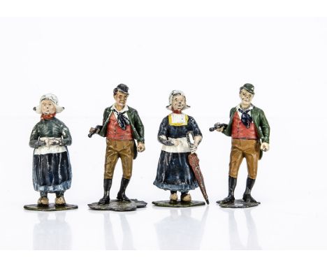 Heyde Germany large 90mm scale tourist souvenir figures,  comprising Dutch girls (2) and Irish Gentlemen (2), generally G, 1 