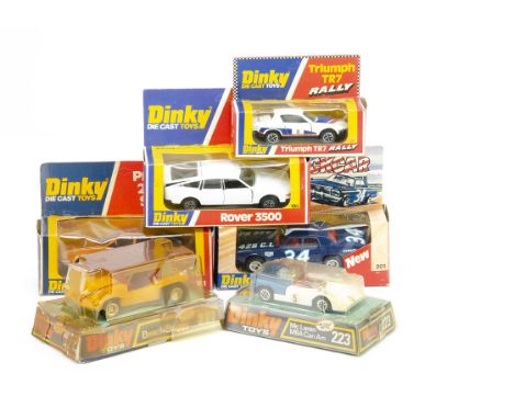 1970s Dinky Toy Cars, 207 Triumph TR7 Rally, 201 Plymouth Stock Car, 123 Princess 2200HL Saloon, 180 Rover 3500, 223 McLaren 