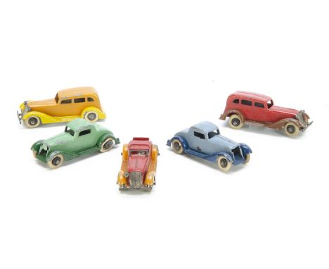 Pre-War Tootsietoy 5360 Bild-A-Car Set, comprising Graham Roadster, Graham Coupe (2), Graham Sedan (2), P-F, both coupes lack