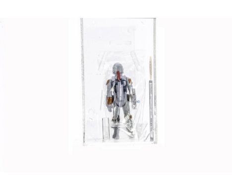 Vintage Star Wars Tri-Logo Boba Fett Action Figure, sealed in Hong Kong Palitoy baggie, painted knee, painted dart, UKG grade