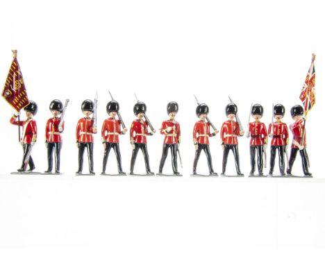 Britains soldiers finely converted and repainted into 39 piece marching Scots Guards comprising men (28),   officers with swo