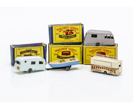 Matchbox Lesney 1-75 Series Caravans &amp; Trailers, 74a Mobile Refreshments Bar, cream body, light blue base, GPW, 23a Berke