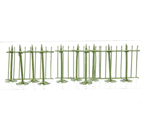 Britains pre WW2 lead zoo railings consisting of straight sections (11),  standard post (7), corner post (3), gate post, 1 st