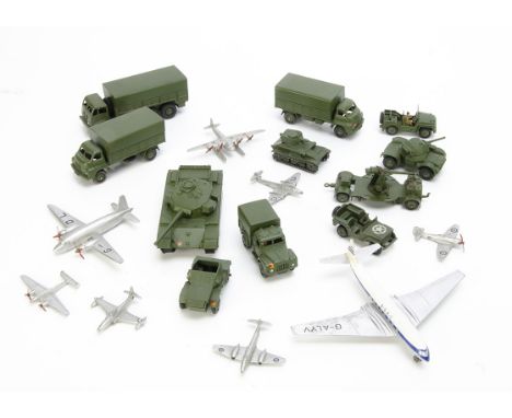 Military and Aircraft Dinky Toys, including 651 Centurion Tank, 621 3-Ton Army Wagon (2), 622 10 Ton Army Truck, 641 Army Car