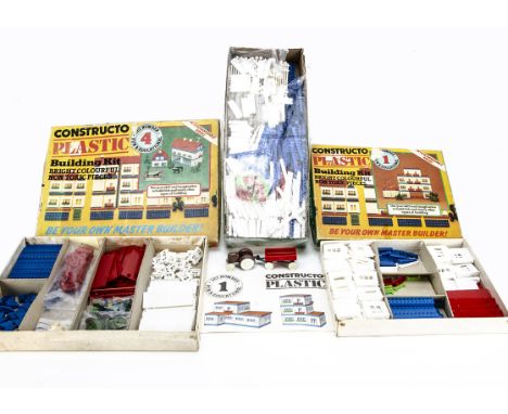 East German Constructo Plastic Building Sets 1 and 4 and additional items,  Set 1 with instructions, Set 4 including tress , 