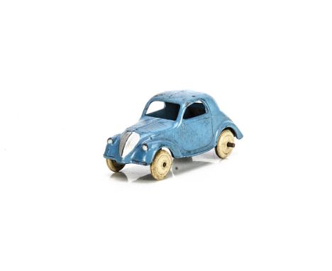 A Pre-War French Dinky Toys 35a Simca 5, light blue body, white rubber wheels, G-VG, a few minor fatigue cracks