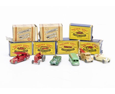 Matchbox Lesney 1-75 Series &amp; Charbens, 9a Dennis Fire Escape, 4a Massey Harris Tractor, 19a MG Midget TD, 21a Bedford Co