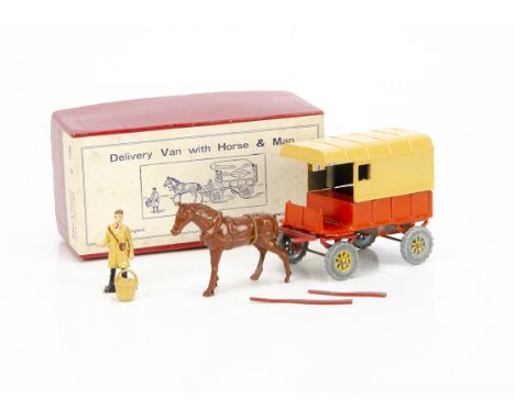 Charbens post WW2 diecast Set No. 7 Delivery Van Horse &amp; Man in illustrated box, complete with delivery man, basket and h