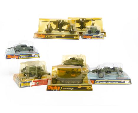 Bubble Pack Military Dinky Toys, 656 88mm Gun (2), 615 U.S Jeep with 105mm Howitzer, 617 Volkswagen KDF and 50mm P.A.K Gun, 6