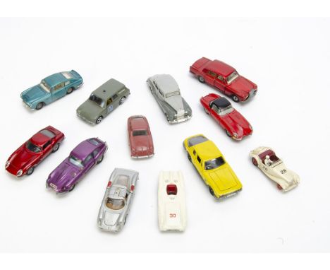 Dinky Toys, Politoys &amp; Kirk Diecast Model Cars, Dinky 108 MG Midget, 182 Porsche 356A, spun hubs, 158 Rolls Royce Silver 