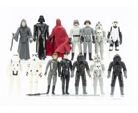 Vintage Star Wars Empire Action Figures, The Emperor, Darth Vader, AT-ST Driver, Biker Scout, AT-AT Driver, Emperors Royal Gu