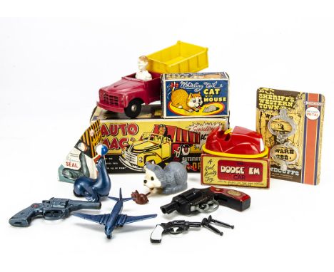 Toys, Remark Product clockwork Dodge Em Car, Marx Toys 'Auto Mac' Truck, Whirling Tail Cat With Mouse, OK Hong Kong friction 