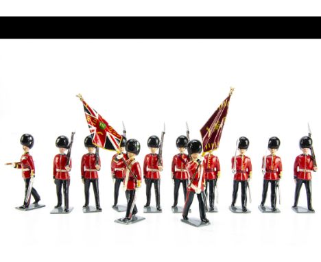 Britains soldiers finely converted and repainted into 39 piece marching Welsh Guards,  Officers with colours (2), officers wi