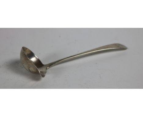 An Irish Provincial silver crested Ladle, Limerick or Cork, with oval spouted bowl, 6" (15cms). (1)