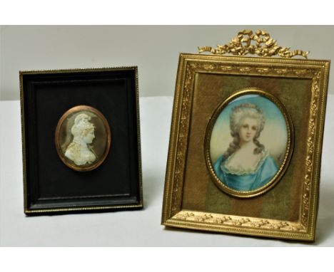 A French oval miniature Portrait of a Lady, probably Marie Antoinette, 20th Century in gilt metal frame, 3 3/4" (9.5cms); tog