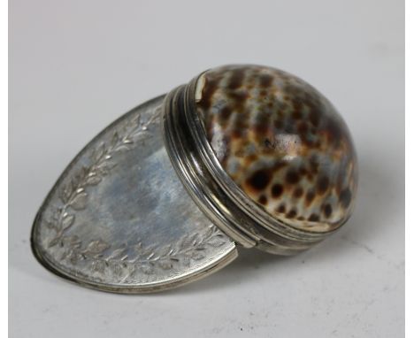 A fine quality Irish silver mounted cowrie shell Snuff Box, by James Keating, Dublin, c. 1800 