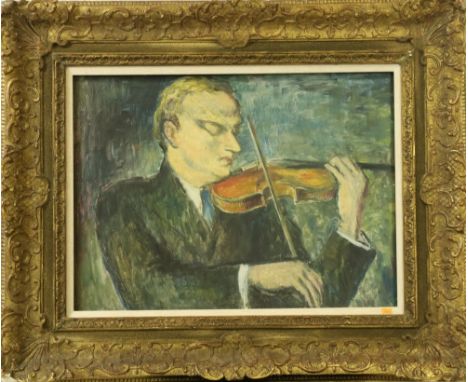 Emmanuel Levy (British 1900 - 1986)A half length Portrait of "Yehudi Menuhin playing the Violin," O.O.B., approx. 46cms x 61c
