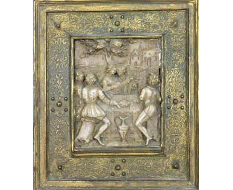 A rare late 16th Century / early 17th Century carved Alabaster Plaque, "Christ with the Apostles," approx. 12cms x 10cms (4 3