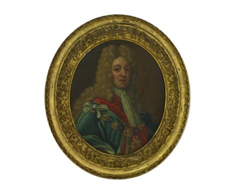 18th Century English School - After WishyA fine oval "Portrait of a Gentleman with white wig, decorated with Order of the Gar