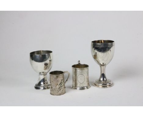 A George III Irish silver Goblet, Dublin c. 1780, makers mark rubbed, 13.5cms (5 1/2") high; a George III English silver Gobl