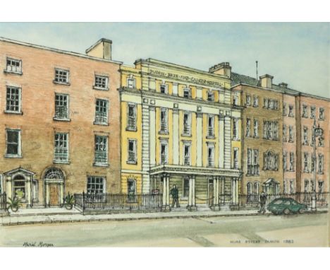 Muriel MorganWatercolour: "Hume Street, Dublin 1983, showing Dublin Skin and Cancer Hospital," 24cms x 34cms (9 1/2" x 13 1/2