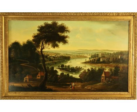Attributed to William Van der Hagen (Fl. 1700 - 1745)"Extensive River Landscape with Figures and Buildings," O.O.C., (by trad