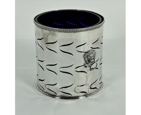 An unusual William IV English silver Bottle Holder, with slit type pierced decoration and ring handles with lion masks, c. 18
