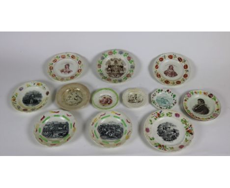 A collection of Staffordshire pearlware Commemoration and Children's Plates, including Portrait Plates; King William IV; Quee