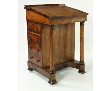 A William IV period rosewood and grained rosewood Davenport, attributed to Williams &amp; Gibton, with three quarter gallery 