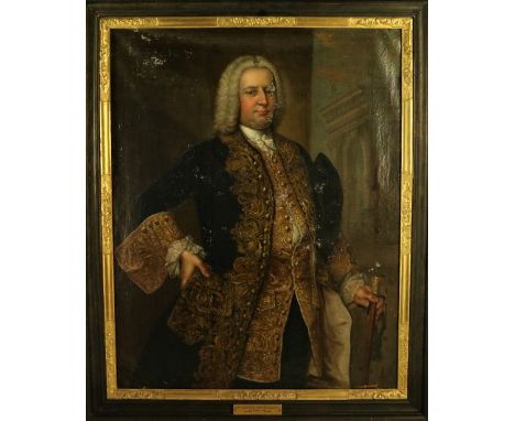 Stephen Slaughter (1697 - 1765)"Portrait of Sir Edward O'Brien Bart., M.P. of Dromoland, in elaborate attire, with his left h