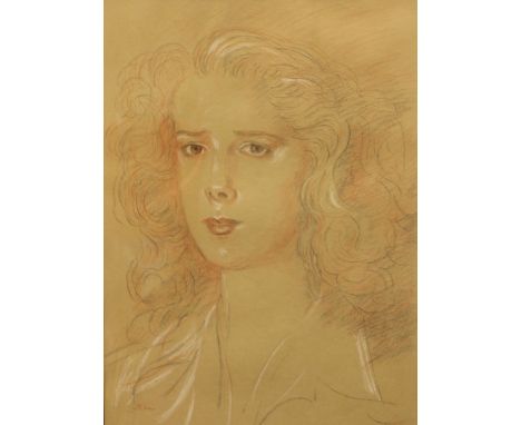 Augustus John R.A. (1878 - 1961)"Portrait of a Young Lady," red chalk on paper, approx. 49cms x 35cms, Signed lower left, mou