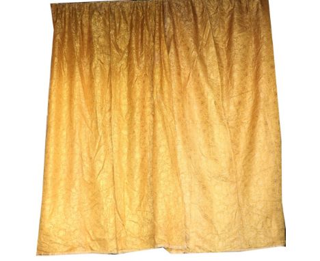Two pairs of self-printed gold ground lined Curtains, with floral design, 280cms x 182cms  (9' 2" drop x 6' each approx - 110