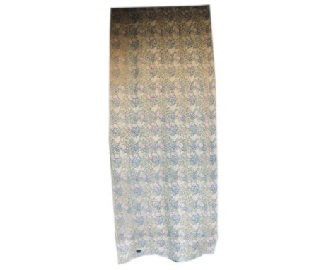 A pair of unlined printed Curtains, with bunches of grapes, pomegranates and flowers on light green and beige fabric, 381cms 