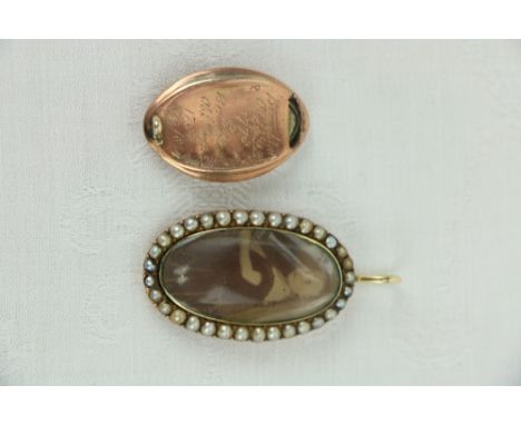 Yeats  Family-  A gold Locket mounted with seed pearls, containing a portrait of a  young woman, engraved rear 'G.G.  & S.C. 