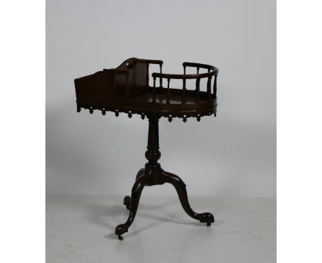 A very unusual mahogany Plate and Cutlery Stand, 19th Century, the plate compartment with a turned gallery and a saw handle t