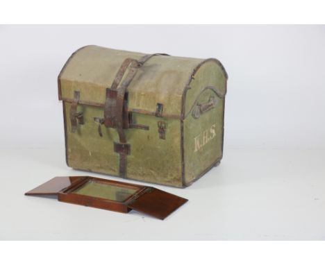 A canvas and leather Military Trunk, with label for "Junior Army &amp; Navy Stores, D'Olier House, Dublin," together with a m